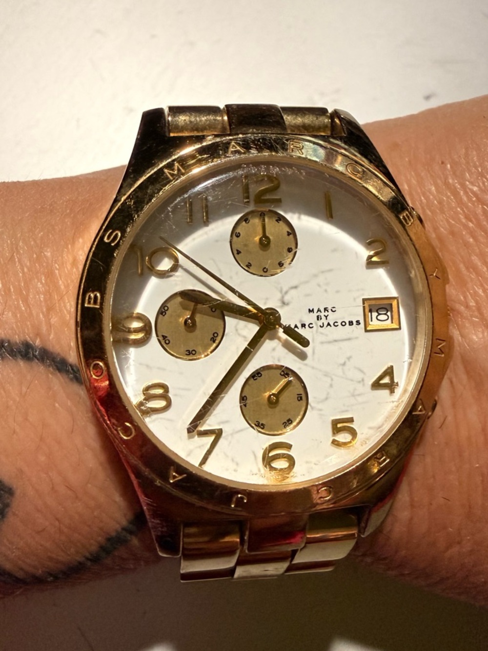 Marc by Marc Jacobs Gold and White Chronograph Bracelet Watch Authentic